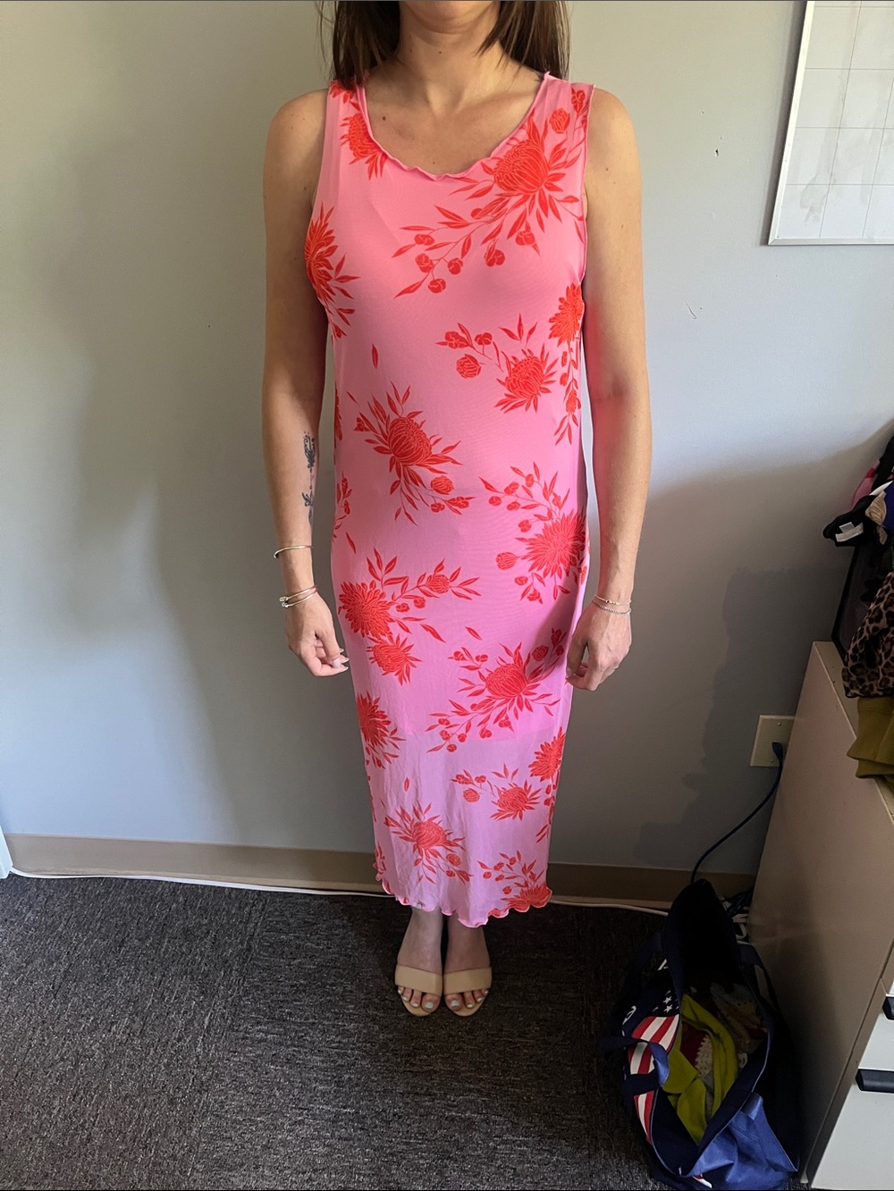 Sleeveless Pink Floral Maxi Tank Dress